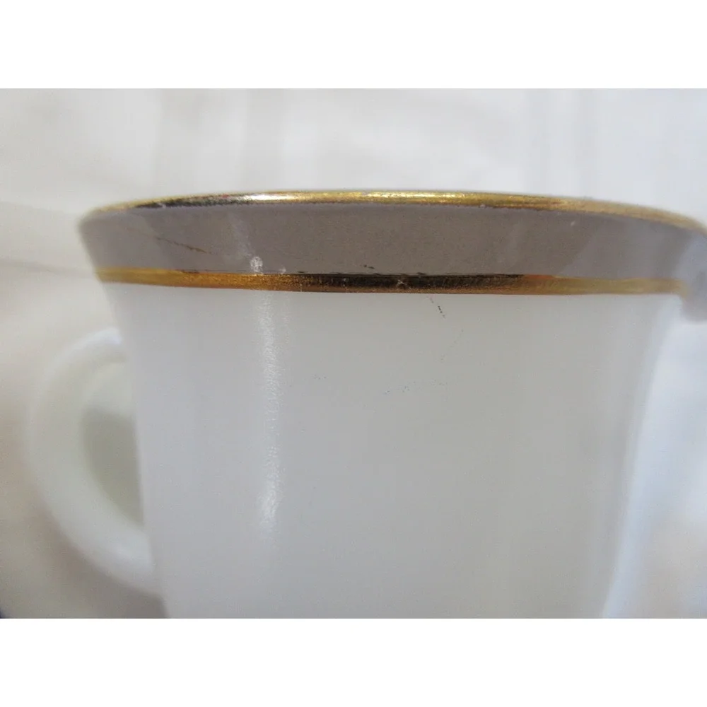 Vintage Pyrex Tableware Gray w/Gold Trimmed White Milk Glass Creamer  1950's